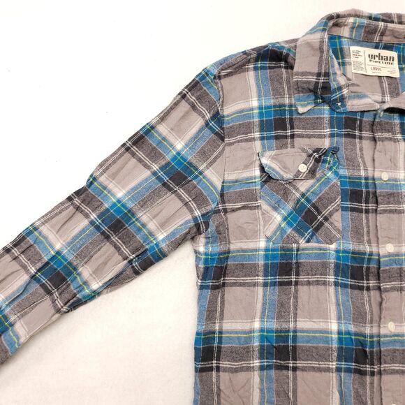 Urban Pipeline Madras Flannel Button Up Shirt Mens Size Large L Blue Gray - Picture 4 of 10